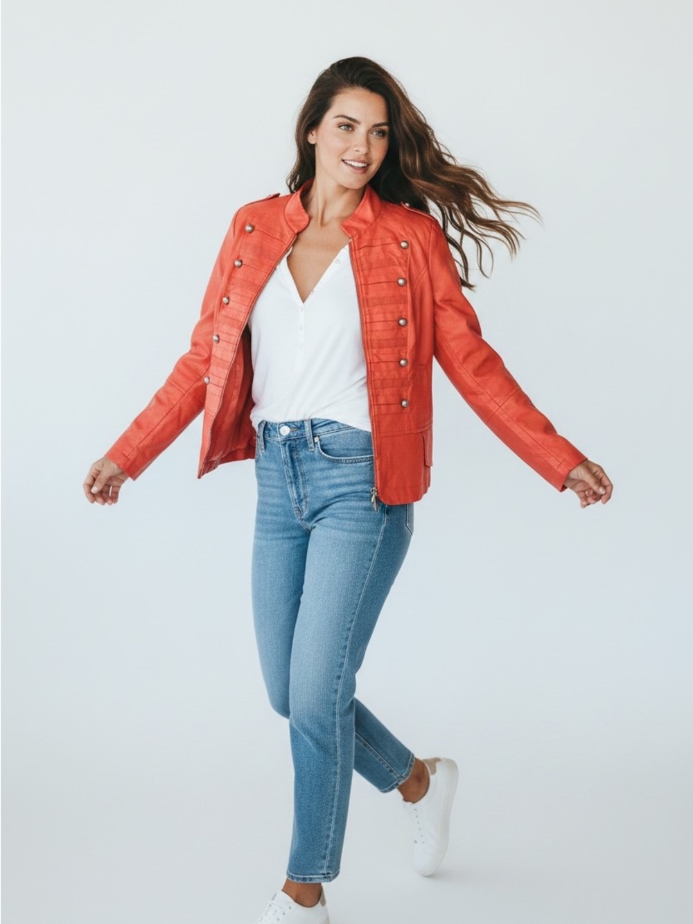 Daytrip Coral Military-Style Blazer Jacket Medium-small